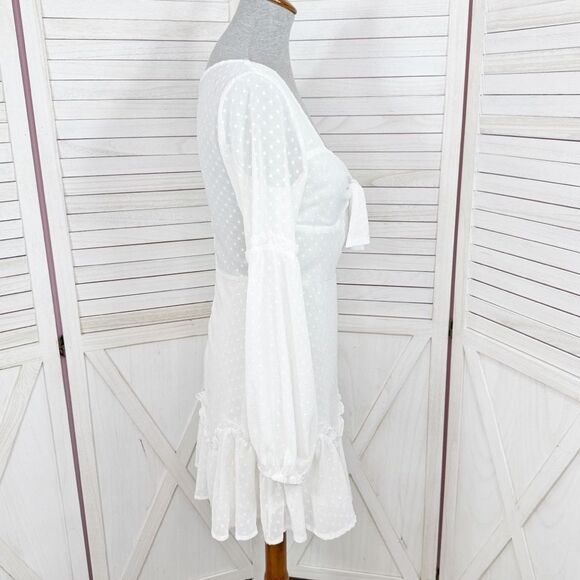 Hello Molly Clip Polka Dot Chiffon Mini Dress White Small Bishop Sleeve - Picture 4 of 13